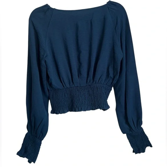 Cupshe NWT Cropped Blue Blouse Elastic Bottom Top - S - Picture 1 of 9